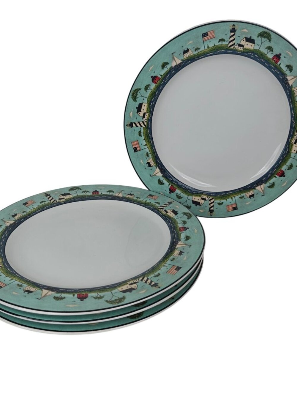 Warren Kimble Coastal Breeze 11" Dinner Plates Set Of 4 1998 Lighthouse Sakura